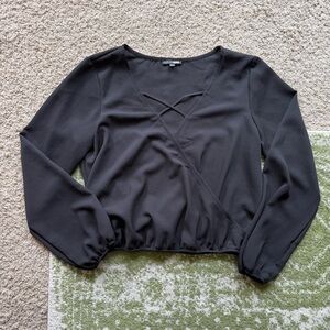 Fashion Nova Black V Neck Long Sleeve Blouse